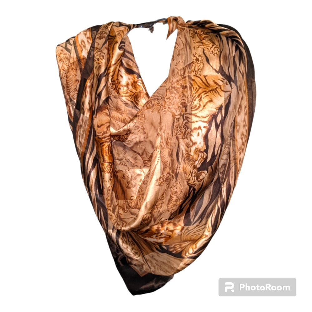Large Animal Print Square Scarf Brown & Gold - Picture 2 of 2